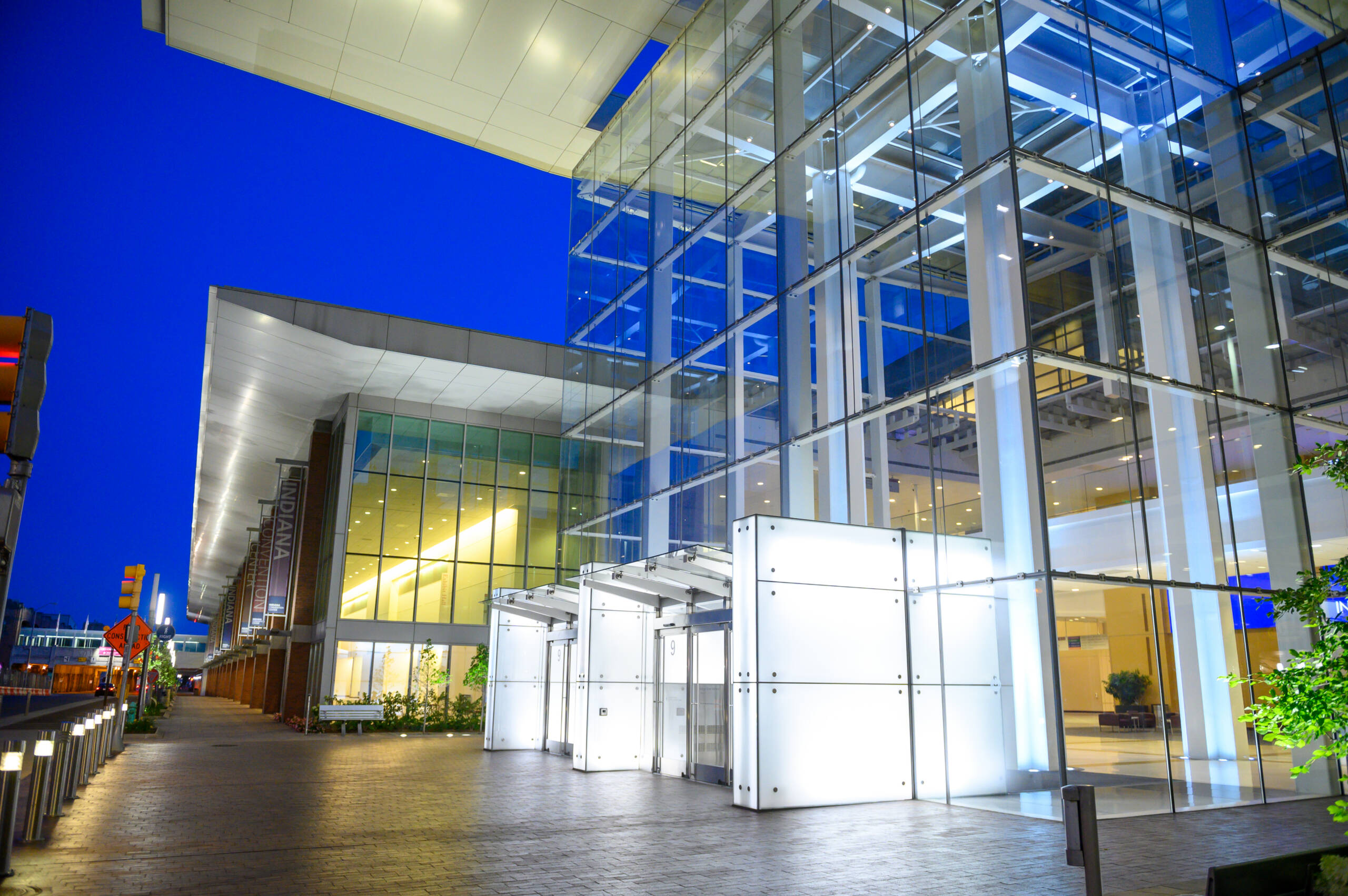ICC Georgia Cube exterior at dusk for Press Kit Indiana Convention Center Interior 03